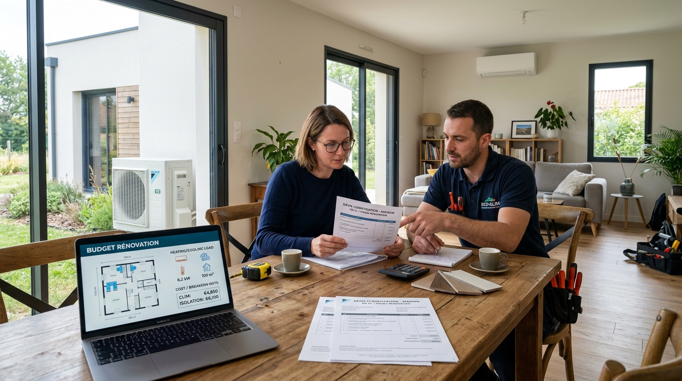Lire la suite à propos de l’article Prix climatisation maison 100m2 : budget réel, aides et impact sur la revente