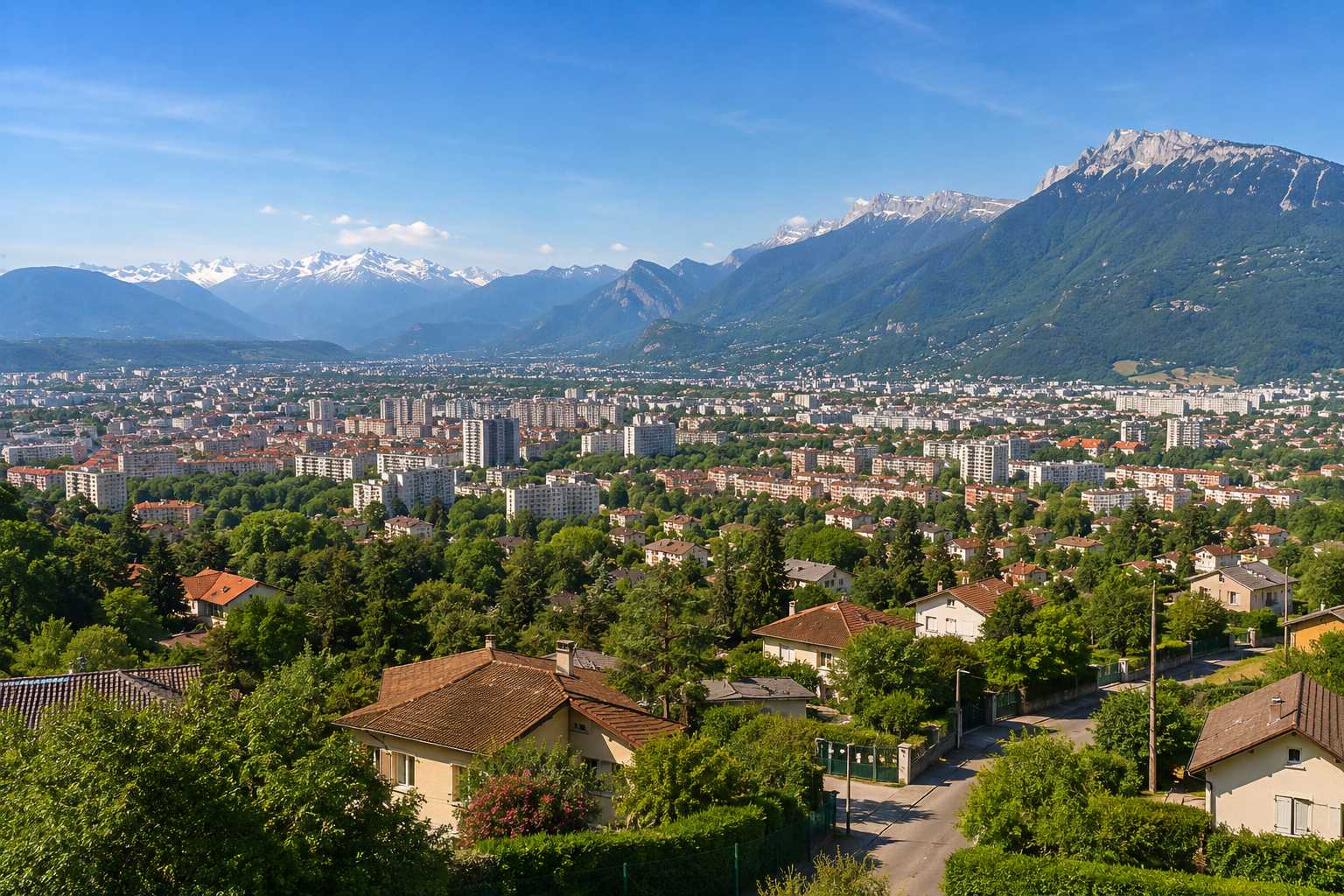 Vue de Seyssinet-Pariset aux portes de Grenoble et des massifs alpins