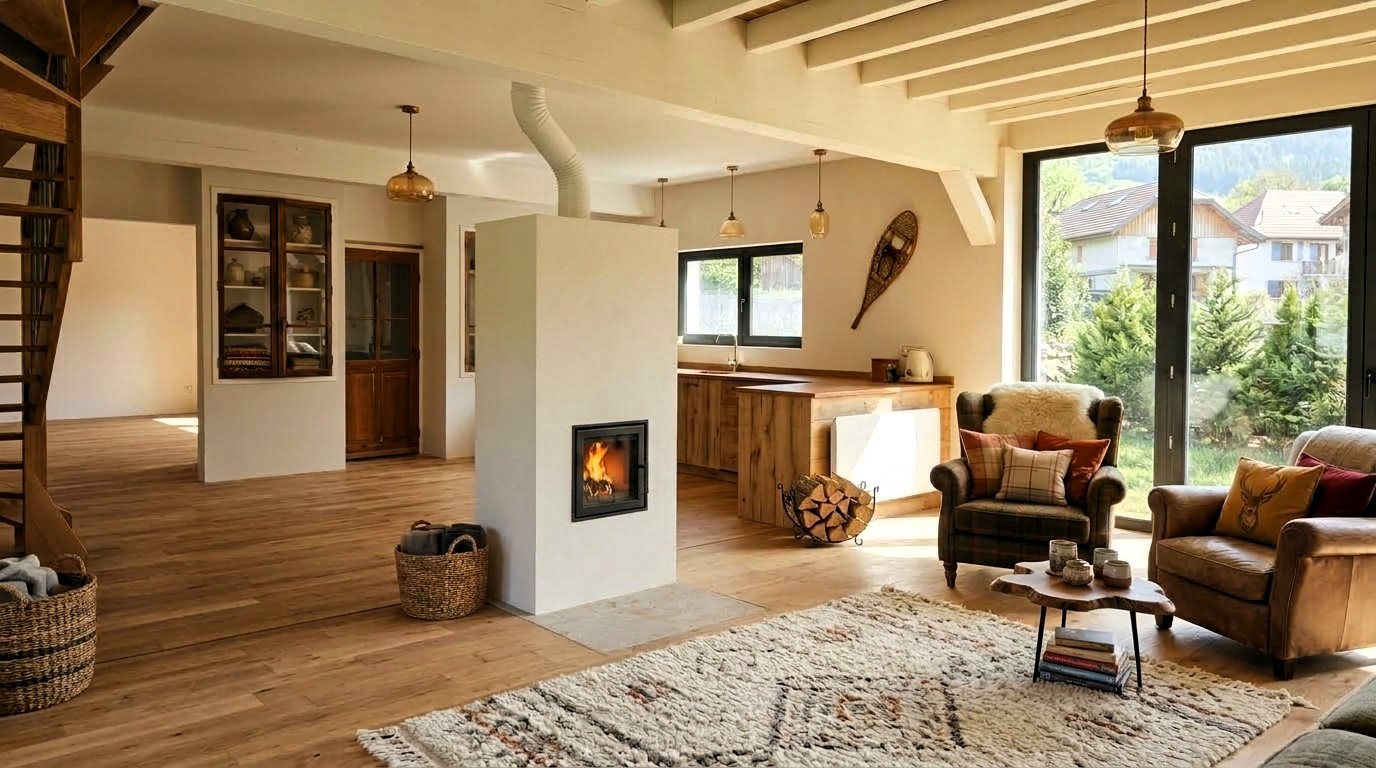 Une pièce de vie d'environ 77 m² ouverte sur les montagnes