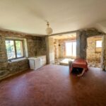 Séjour lumineux avec murs en pierre dans une maison ancienne en Matheysine